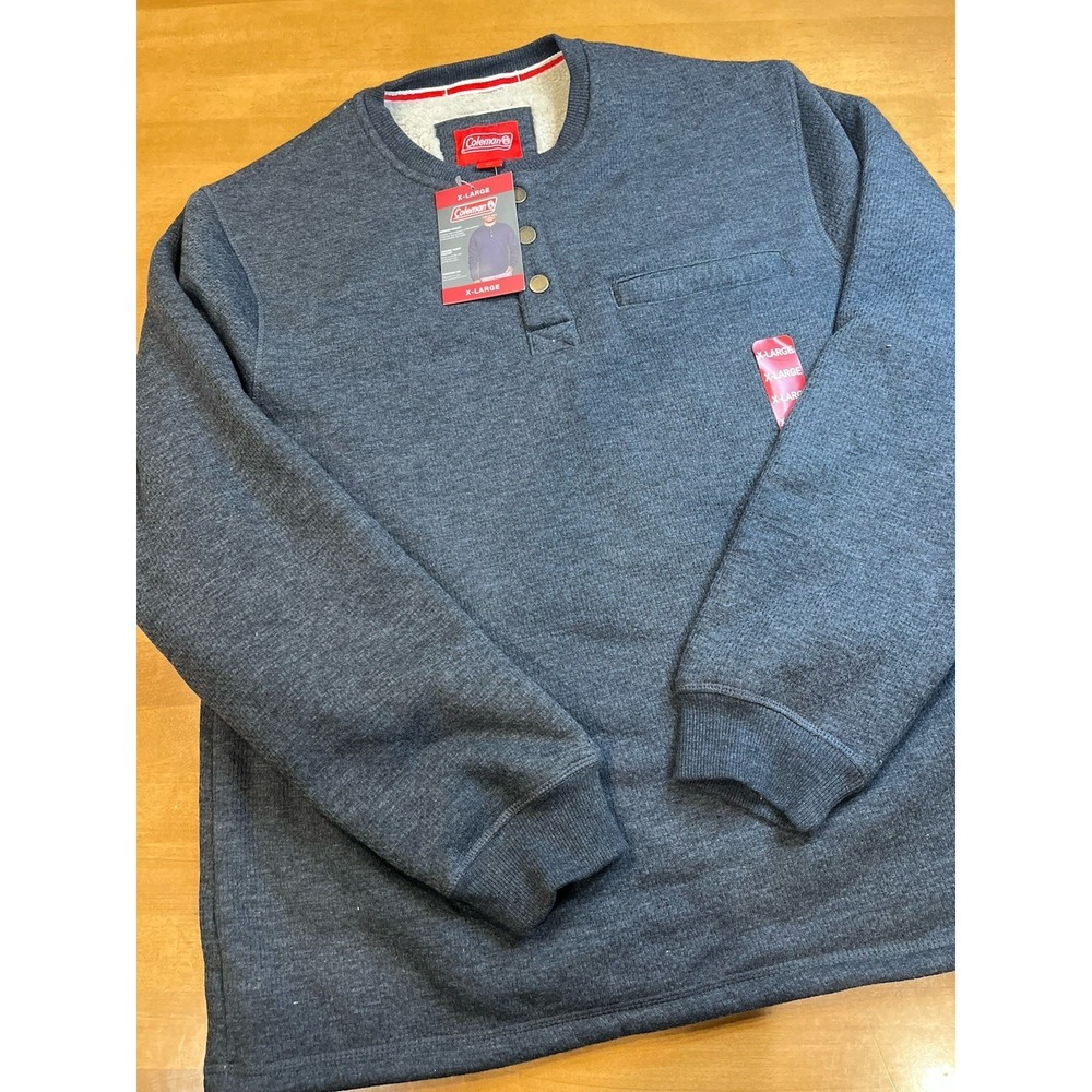 Coleman Mens X-LARGE Gray Sherpa Lined Waffle Henley Shirt Chest Pocket NWT $70